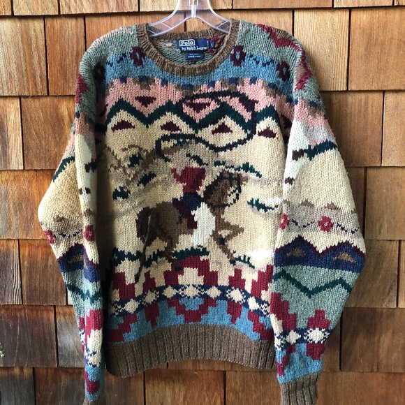 Vtg Ralph Lauren Hand Knit Sweater Mens 